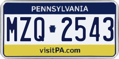PA license plate MZQ2543