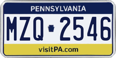 PA license plate MZQ2546