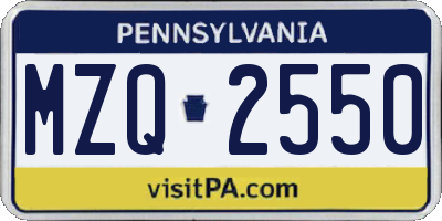 PA license plate MZQ2550