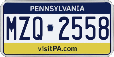 PA license plate MZQ2558