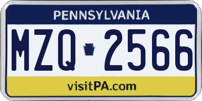 PA license plate MZQ2566