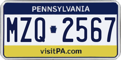 PA license plate MZQ2567
