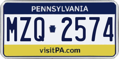PA license plate MZQ2574