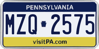 PA license plate MZQ2575
