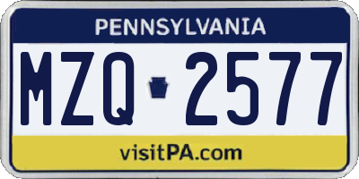 PA license plate MZQ2577