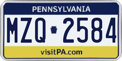 PA license plate MZQ2584