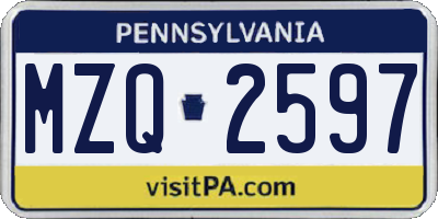 PA license plate MZQ2597