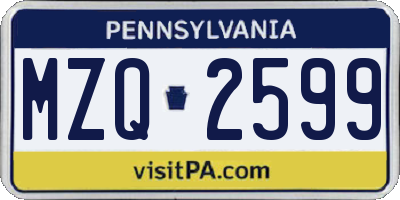 PA license plate MZQ2599