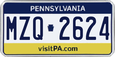 PA license plate MZQ2624