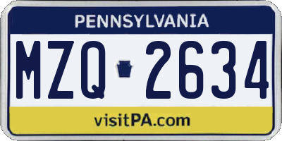 PA license plate MZQ2634
