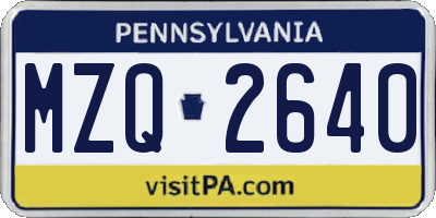 PA license plate MZQ2640