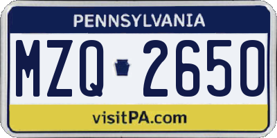 PA license plate MZQ2650