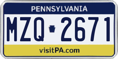 PA license plate MZQ2671