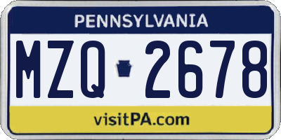 PA license plate MZQ2678