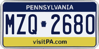 PA license plate MZQ2680