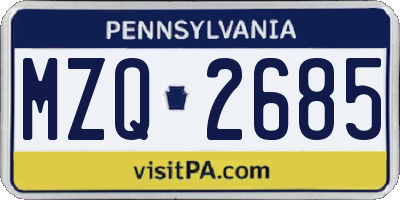 PA license plate MZQ2685