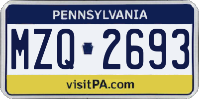 PA license plate MZQ2693