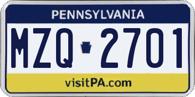 PA license plate MZQ2701