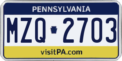 PA license plate MZQ2703