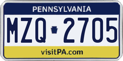PA license plate MZQ2705