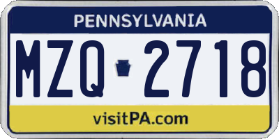 PA license plate MZQ2718