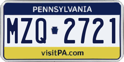 PA license plate MZQ2721