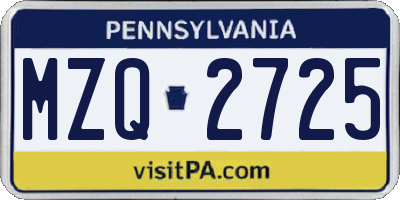 PA license plate MZQ2725