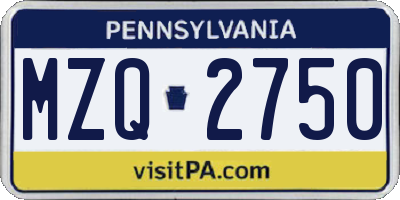 PA license plate MZQ2750