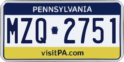 PA license plate MZQ2751