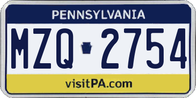 PA license plate MZQ2754