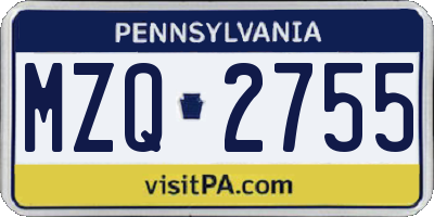 PA license plate MZQ2755