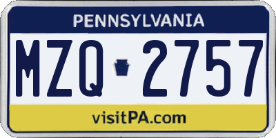PA license plate MZQ2757