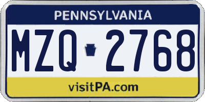 PA license plate MZQ2768