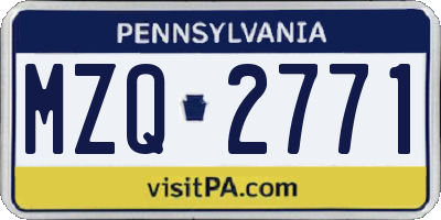 PA license plate MZQ2771