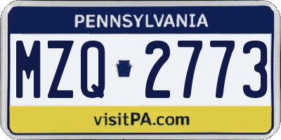 PA license plate MZQ2773