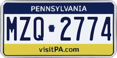 PA license plate MZQ2774
