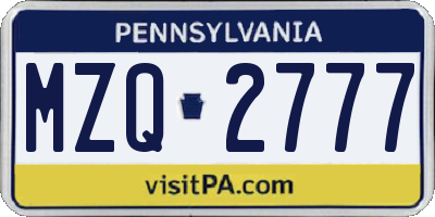 PA license plate MZQ2777