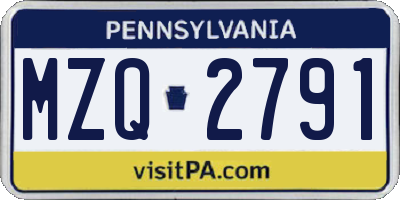 PA license plate MZQ2791