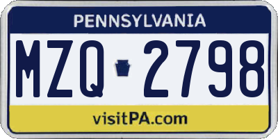 PA license plate MZQ2798