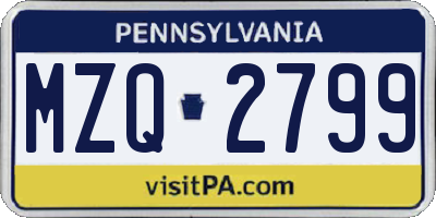 PA license plate MZQ2799
