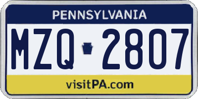 PA license plate MZQ2807