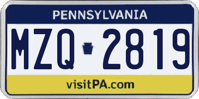 PA license plate MZQ2819