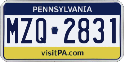 PA license plate MZQ2831