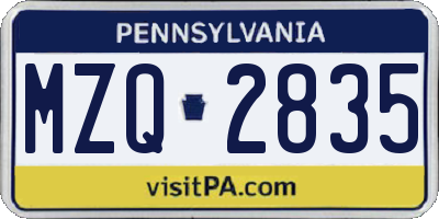 PA license plate MZQ2835