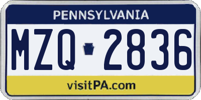 PA license plate MZQ2836
