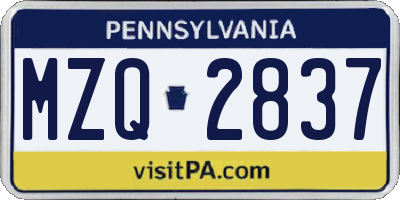 PA license plate MZQ2837