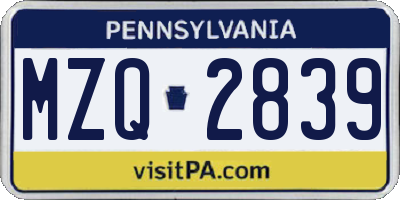 PA license plate MZQ2839