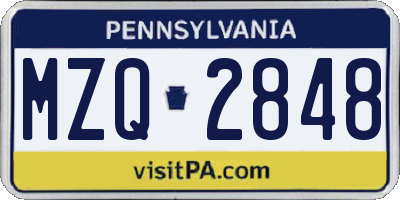 PA license plate MZQ2848