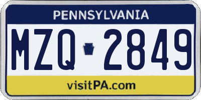 PA license plate MZQ2849