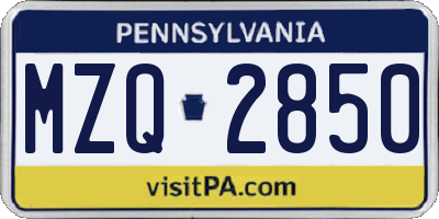 PA license plate MZQ2850